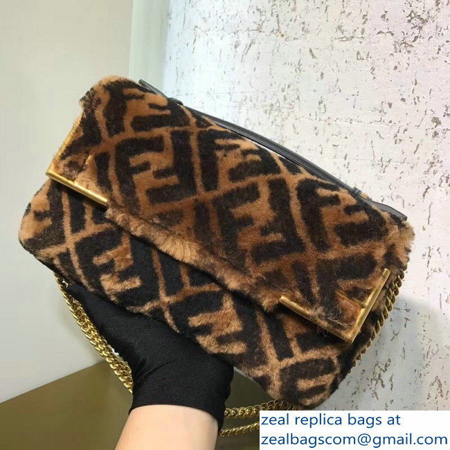 Fendi Multicolor Shearling Fur FF Double F Bag Brown 2018