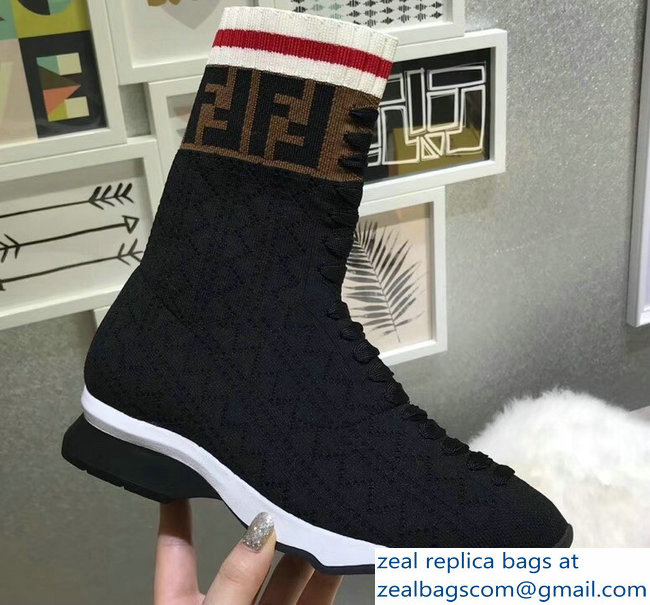 Fendi Multicolour Fabric Sneakers Boots FF Logo Black 2018 - Click Image to Close