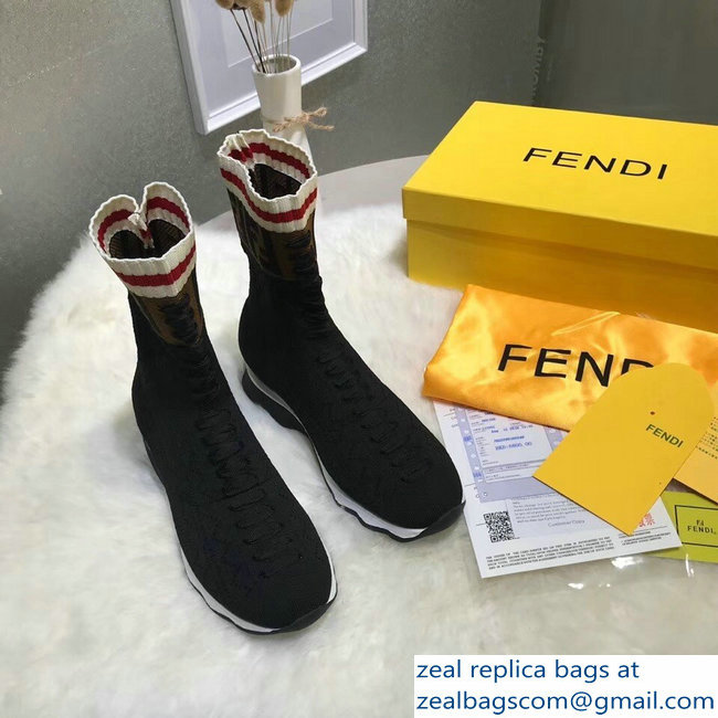 Fendi Multicolour Fabric Sneakers Boots FF Logo Black 2018