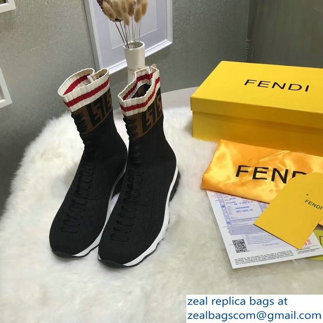 Fendi Multicolour Fabric Sneakers Boots FF Logo Black 2018 - Click Image to Close