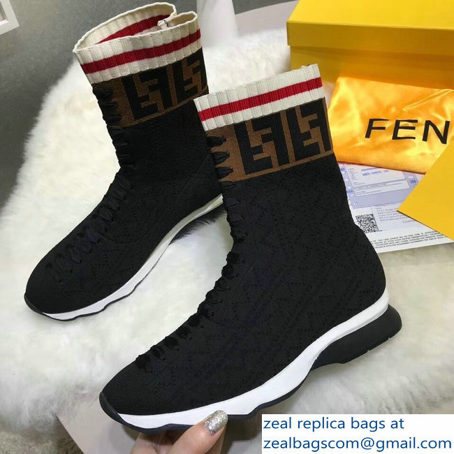 Fendi Multicolour Fabric Sneakers Boots FF Logo Black 2018