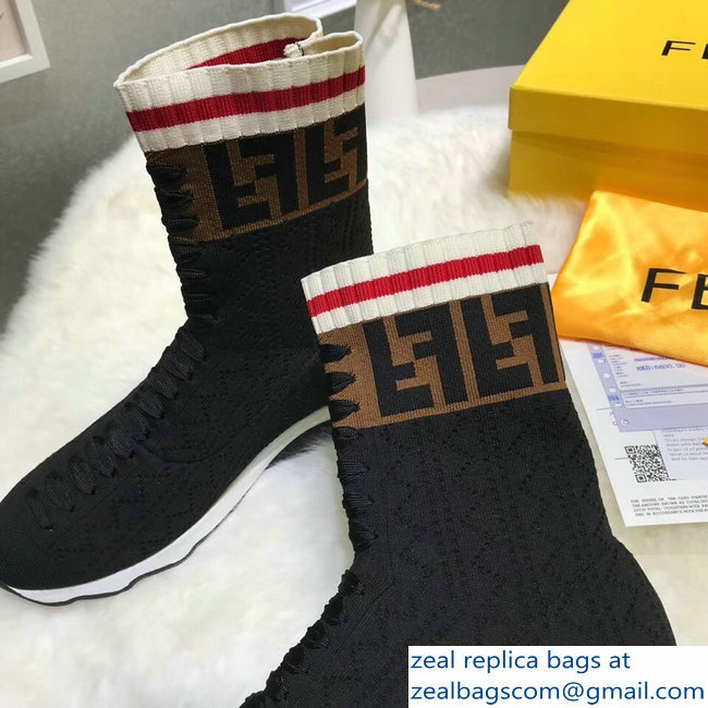 Fendi Multicolour Fabric Sneakers Boots FF Logo Black 2018