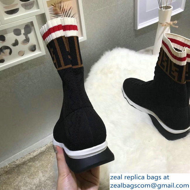 Fendi Multicolour Fabric Sneakers Boots FF Logo Black 2018