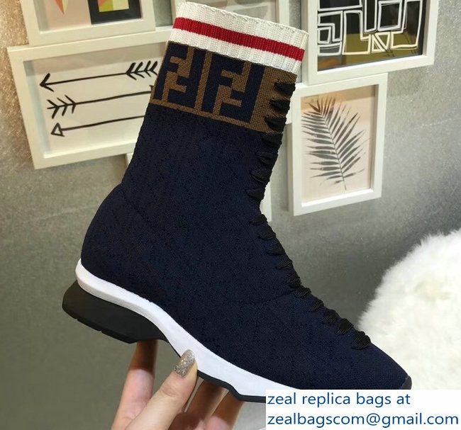 Fendi Multicolour Fabric Sneakers Boots FF Logo Dark Blue 2018 - Click Image to Close