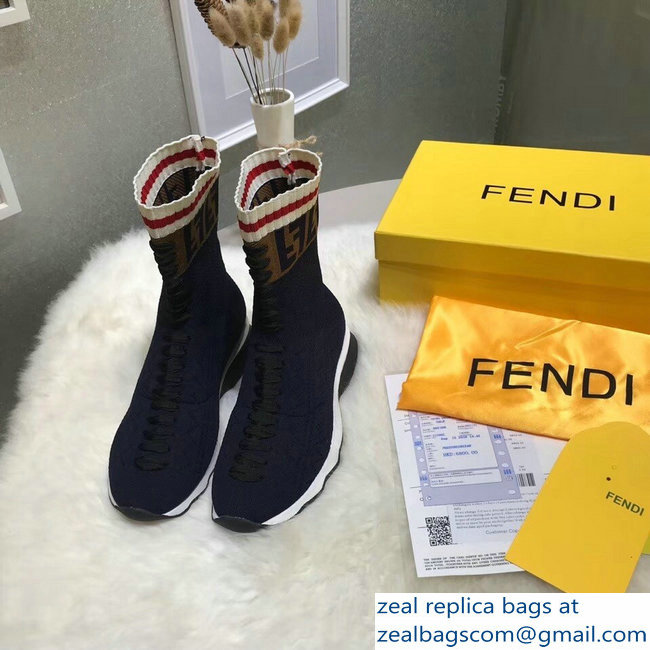 Fendi Multicolour Fabric Sneakers Boots FF Logo Dark Blue 2018