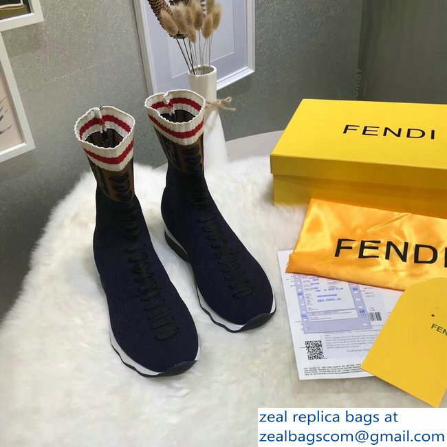 Fendi Multicolour Fabric Sneakers Boots FF Logo Dark Blue 2018 - Click Image to Close