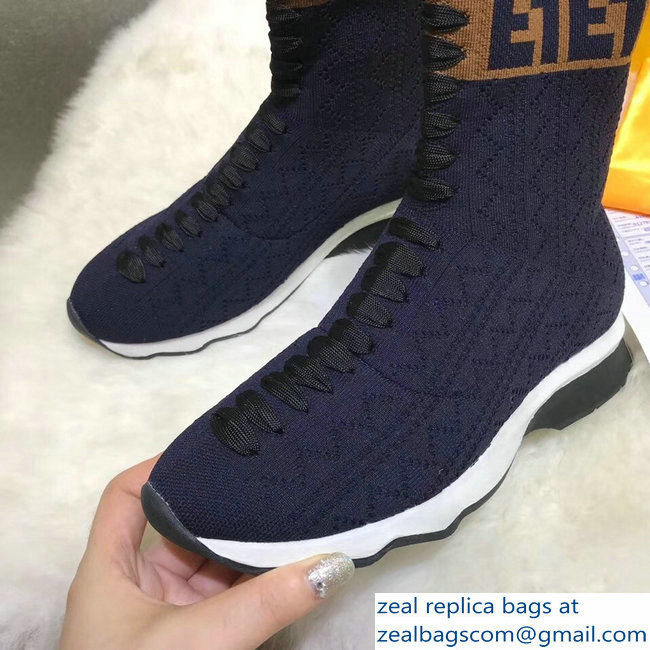 Fendi Multicolour Fabric Sneakers Boots FF Logo Dark Blue 2018