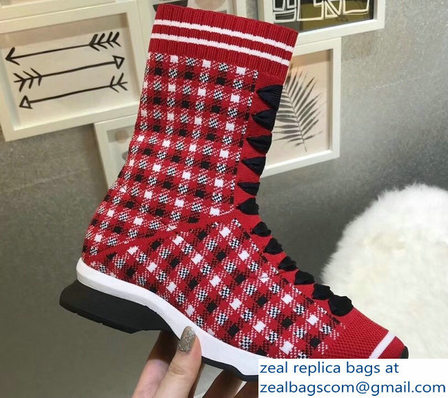 Fendi Multicolour Fabric Sneakers Boots Grid Red 2018