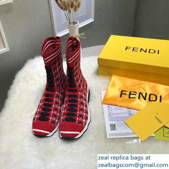 Fendi Multicolour Fabric Sneakers Boots Grid Red 2018 - Click Image to Close