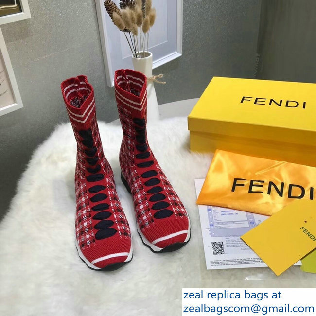 Fendi Multicolour Fabric Sneakers Boots Grid Red 2018 - Click Image to Close