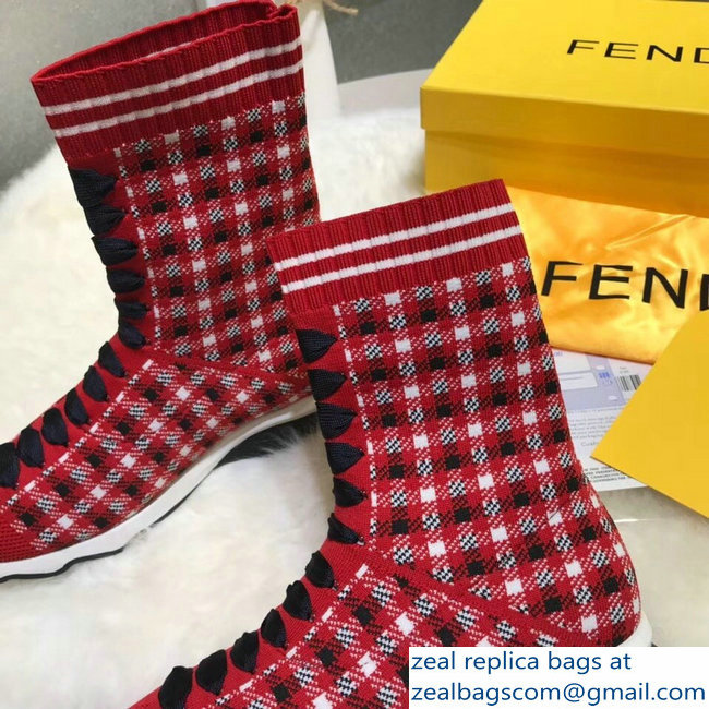 Fendi Multicolour Fabric Sneakers Boots Grid Red 2018