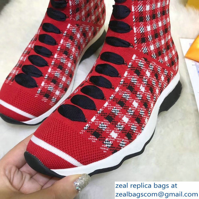 Fendi Multicolour Fabric Sneakers Boots Grid Red 2018