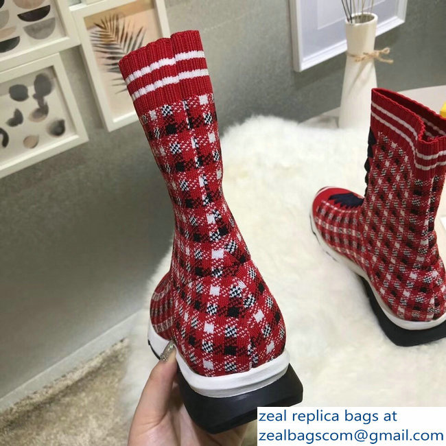 Fendi Multicolour Fabric Sneakers Boots Grid Red 2018