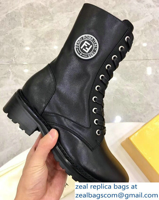 Fendi Stamp Patch Ankle Boots Black 2018 - Click Image to Close