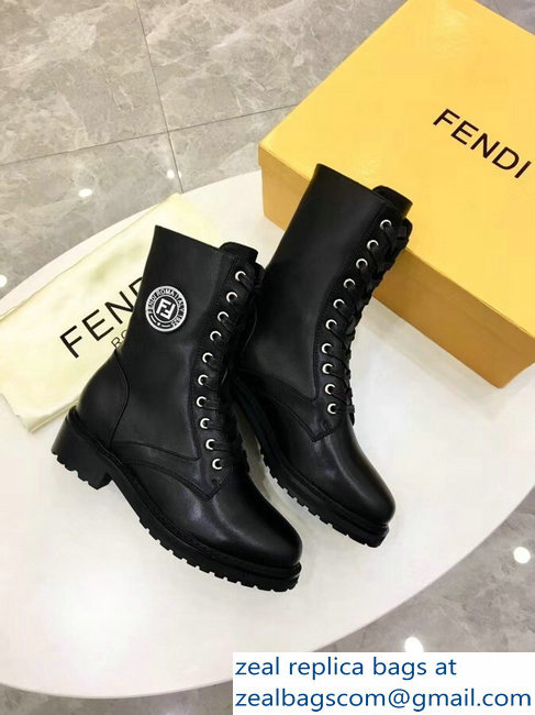 Fendi Stamp Patch Ankle Boots Black 2018 - Click Image to Close