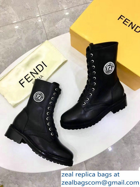 Fendi Stamp Patch Ankle Boots Black 2018 - Click Image to Close