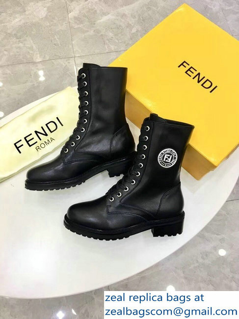 Fendi Stamp Patch Ankle Boots Black 2018 - Click Image to Close