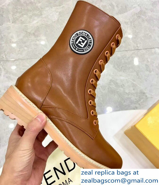 Fendi Stamp Patch Ankle Boots Brown 2018 - Click Image to Close