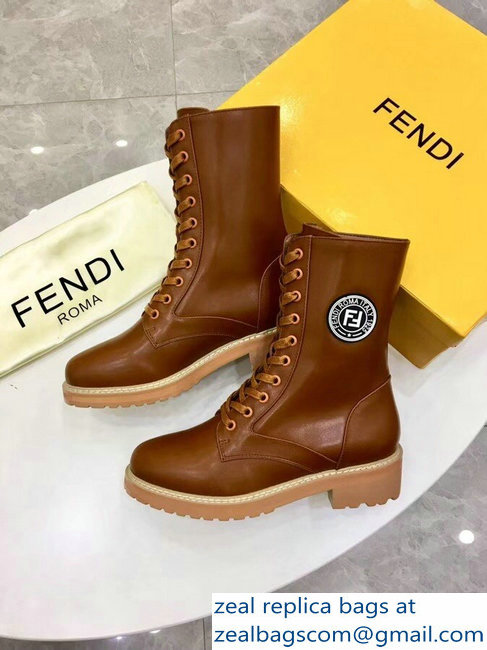 Fendi Stamp Patch Ankle Boots Brown 2018