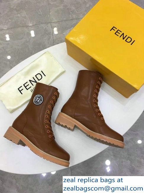 Fendi Stamp Patch Ankle Boots Brown 2018