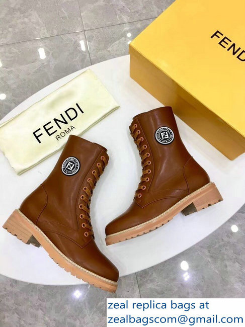 Fendi Stamp Patch Ankle Boots Brown 2018 - Click Image to Close