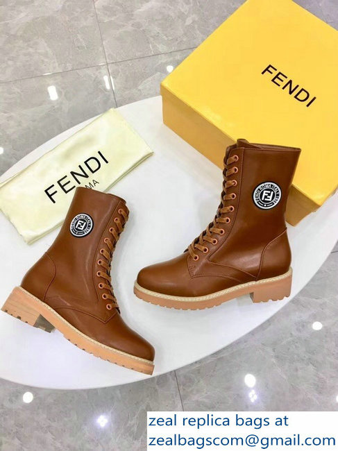 Fendi Stamp Patch Ankle Boots Brown 2018 - Click Image to Close