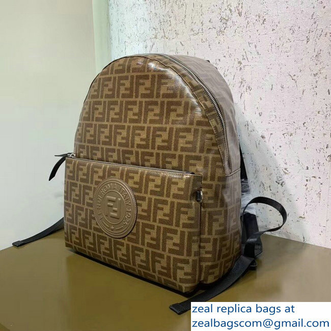 Fendi Stamp Patch FF Glazed Fabric Large Backpack Bag 2018
