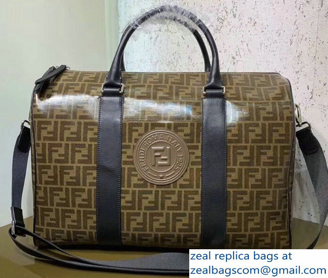 Fendi Stamp Patch Satchel Travel Bag Glazed Fabric FF 2018
