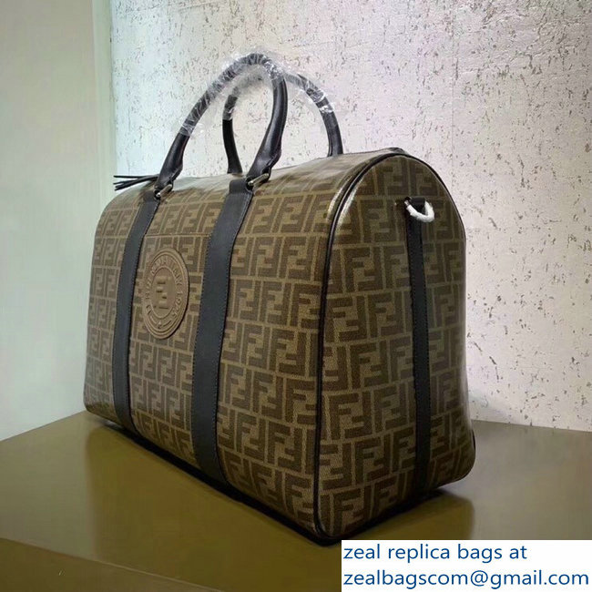 Fendi Stamp Patch Satchel Travel Bag Glazed Fabric FF 2018 - Click Image to Close