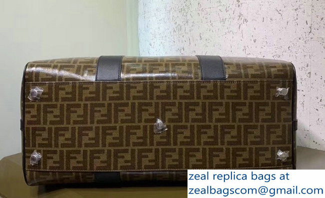 Fendi Stamp Patch Satchel Travel Bag Glazed Fabric FF 2018