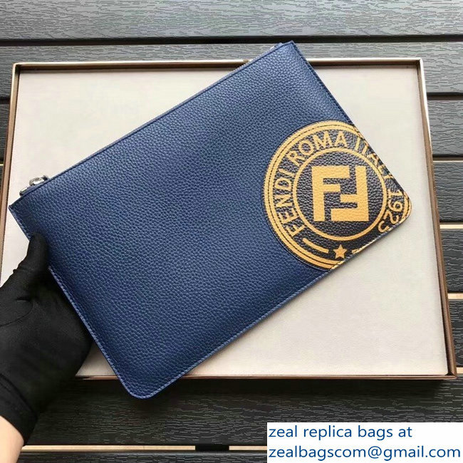 Fendi Stamp Patcho Slim Zipped Pochette Pouch Clutch Bag Blue 2018