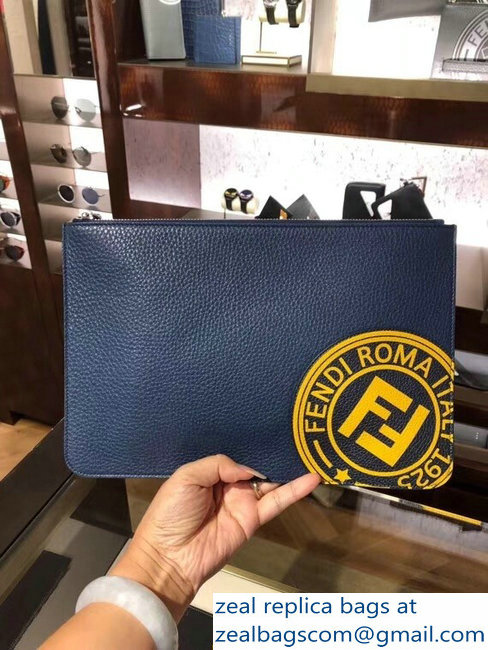 Fendi Stamp Patcho Slim Zipped Pochette Pouch Clutch Bag Blue 2018 - Click Image to Close