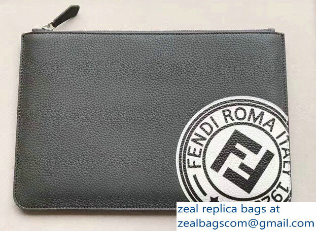 Fendi Stamp Patcho Slim Zipped Pochette Pouch Clutch Bag Gray 2018