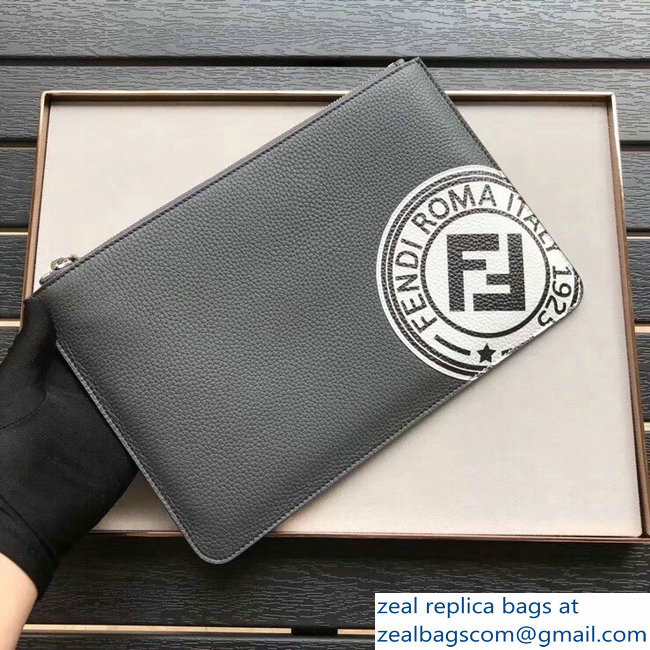 Fendi Stamp Patcho Slim Zipped Pochette Pouch Clutch Bag Gray 2018