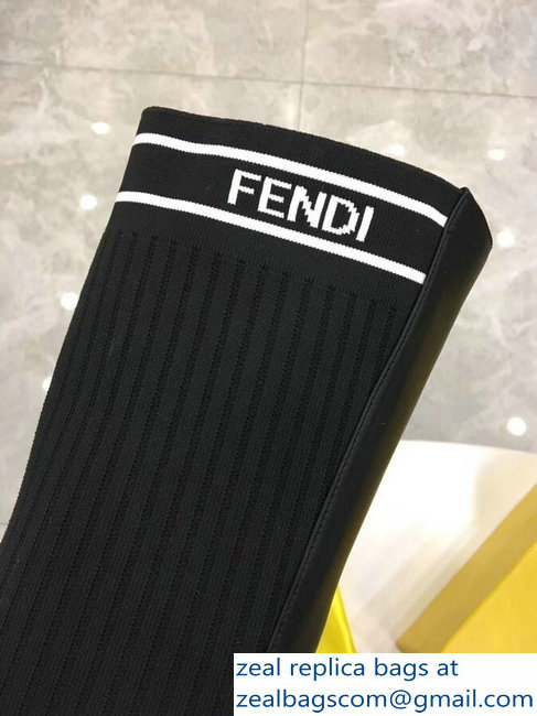 Fendi Stretch Ribbed Fabric and Leather Thigh-High Cuissard Boots Black Logo 2018