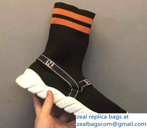 Fendi Tech Fabric High-Tops Running Lovers Sneakers FF Stripe Black 2018 - Click Image to Close