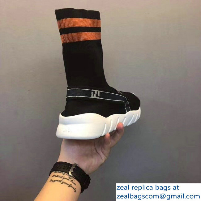 Fendi Tech Fabric High-Tops Running Lovers Sneakers FF Stripe Black 2018 - Click Image to Close
