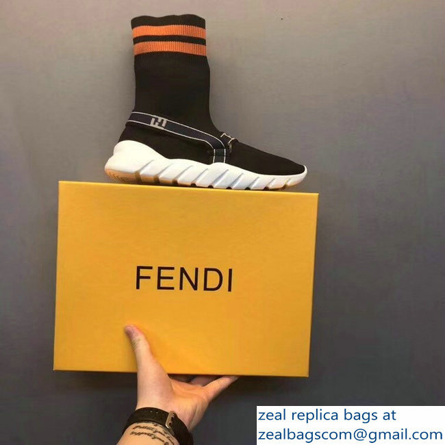 Fendi Tech Fabric High-Tops Running Lovers Sneakers FF Stripe Black 2018