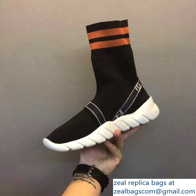 Fendi Tech Fabric High-Tops Running Lovers Sneakers FF Stripe Black 2018 - Click Image to Close