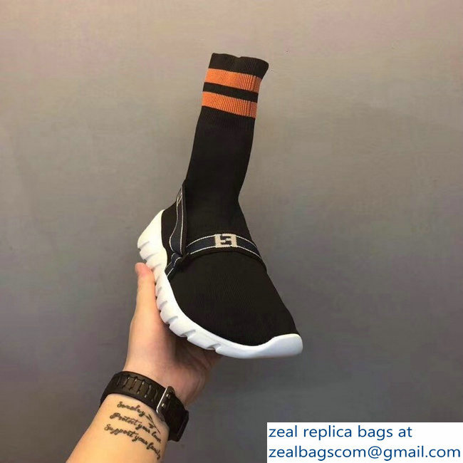 Fendi Tech Fabric High-Tops Running Lovers Sneakers FF Stripe Black 2018 - Click Image to Close