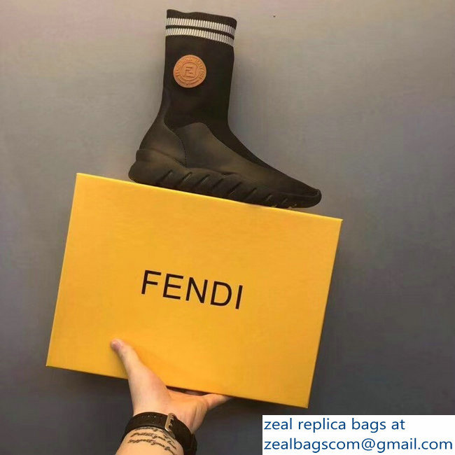 Fendi Tech Fabric High-Tops Running Lovers Sneakers Stamp Patch Black 2018