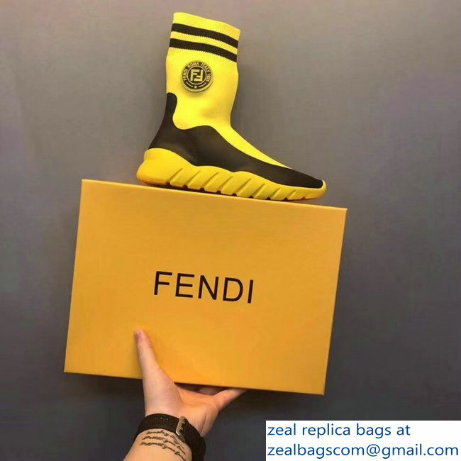 Fendi Tech Fabric High-Tops Running Lovers Sneakers Stamp Patch Yellow 2018