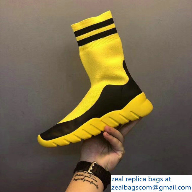 Fendi Tech Fabric High-Tops Running Lovers Sneakers Stamp Patch Yellow 2018