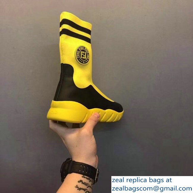 Fendi Tech Fabric High-Tops Running Lovers Sneakers Stamp Patch Yellow 2018