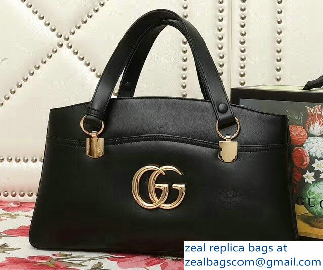 Gucci Arli Leather Large Top Handle Bag 550130 Black 2018 - Click Image to Close