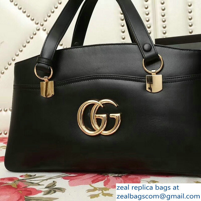 Gucci Arli Leather Large Top Handle Bag 550130 Black 2018