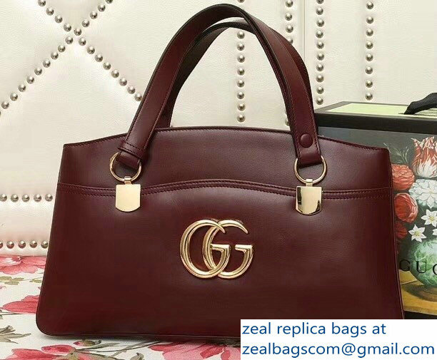 Gucci Arli Leather Large Top Handle Bag 550130 Burgundy 2018 - Click Image to Close