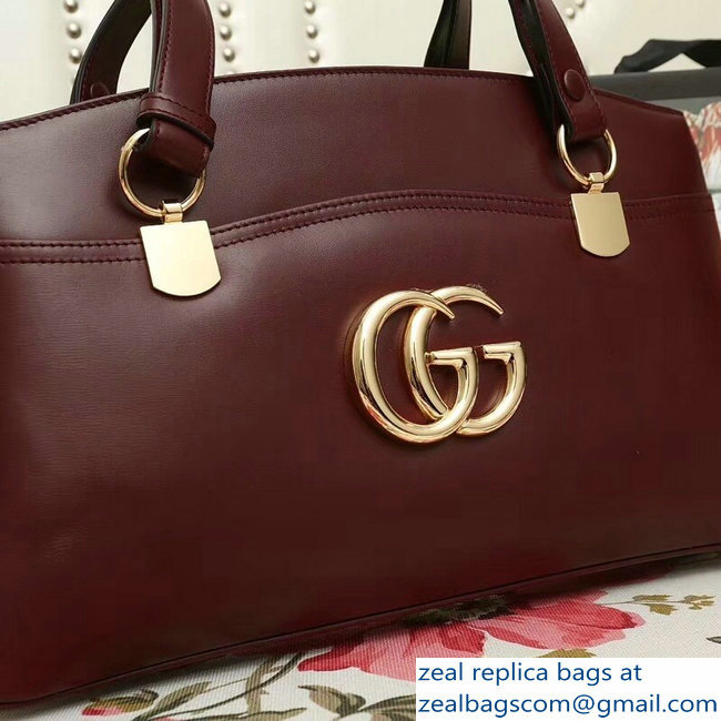 Gucci Arli Leather Large Top Handle Bag 550130 Burgundy 2018 - Click Image to Close