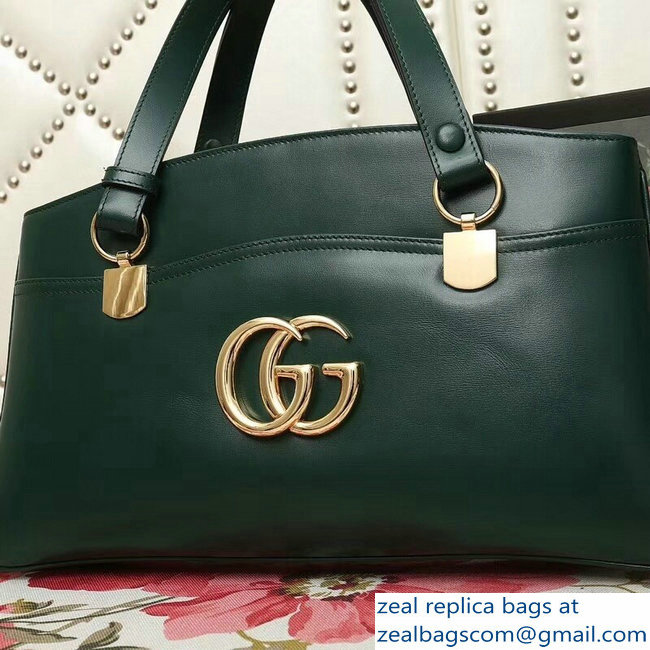 Gucci Arli Leather Large Top Handle Bag 550130 Green 2018 - Click Image to Close