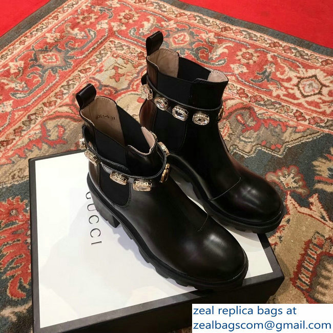 Gucci Black Leather Ankle Boots With Belt 2018 - Click Image to Close